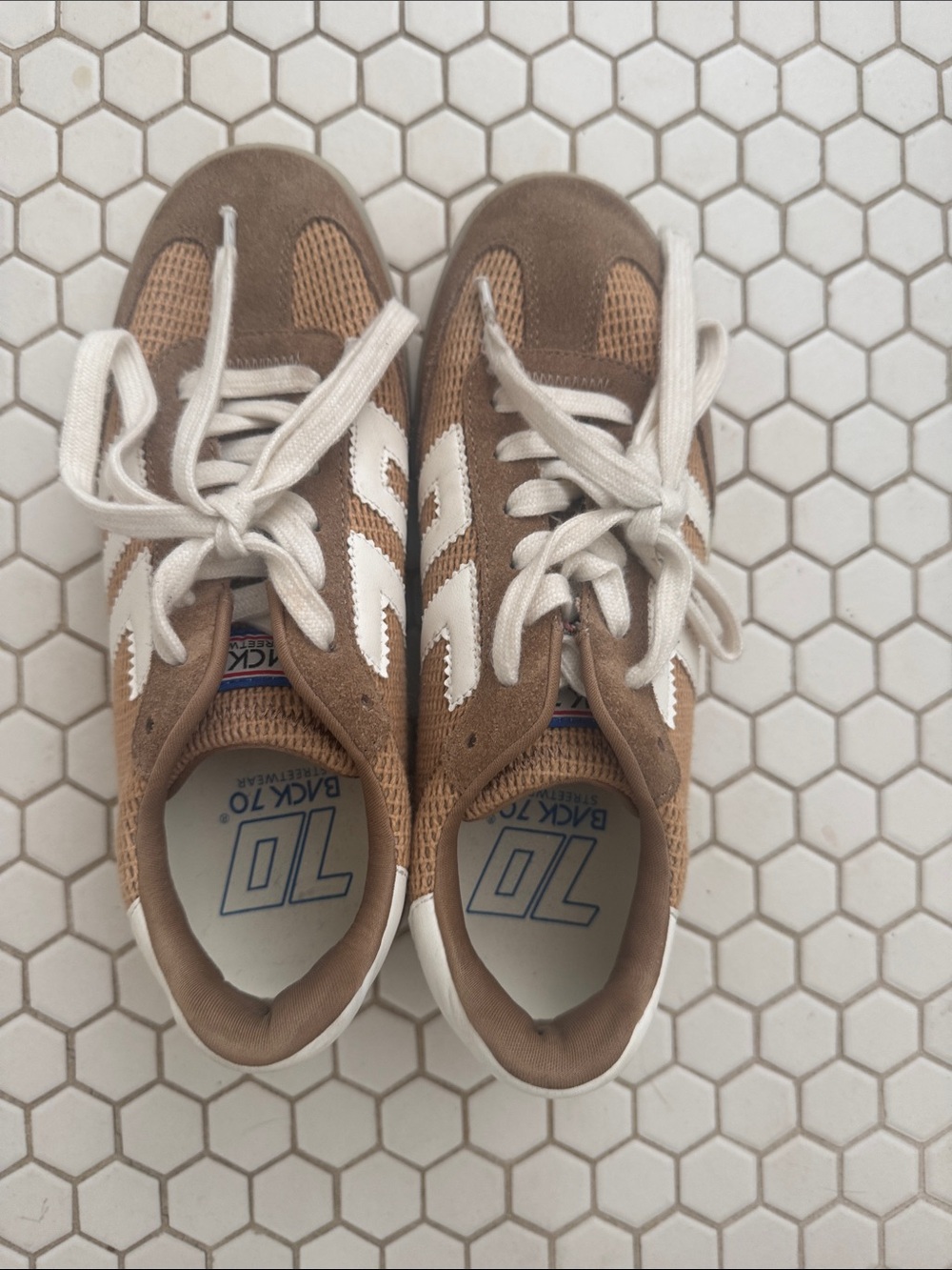 BACK 70 taupe  Brown Athletic Sneakers with White Accents